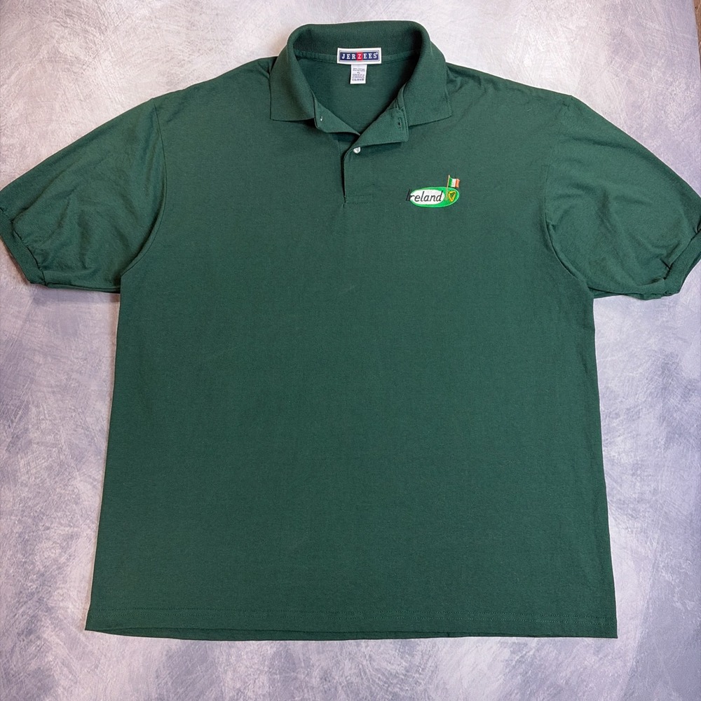 Jerzees Ireland Golf Polo Shirt Mens XL Green Short Sleeve Embroidered‎ Cotton